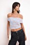 Lilac Marble Pattern Asymmetric Collar Sandy Tulle Party Blouse Tprss26Bz00058