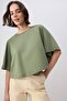 Wardrobe Essentials-Khaki Boxy/Relaxed Fit Short Sleeve Cropped 100% Cotton Knitted T-Shirt Twoss26Ts00006 - 2