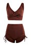 Kahverengi Tünelli Bralette Kaplı Bağlama Detaylı Şort Bikini Takımı TBESS26BT00007 - 4