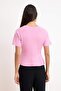 Pembe Peplum Reglan Kol Kısa Kollu Aksesuar Detaylı İnterlok Örme Bluz TWOSS26BZ00242 - 4