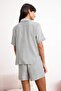 Çok Renkli Çizgili Biye Detaylı Viskon Dokuma Pijama Takımı THMSS26PT00103 - 5