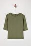 Wardrobe Essentials-Khaki Fitted Truvakar Gathered Modal Premium Knitted Blouse Twoss26Bz00355 - 5