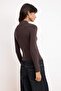 Brown Fitted/Asymmetrical Collar Long Sleeve Stretchy Knitted Blouse Twoss26Bz00692 - 4