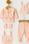 Organic Baby Girl Rabbit Patterned 5-Piece Jumpsuit Hospital Release Newborn Outfit Baby Bib - 2