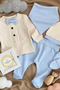 Organic Baby Boy Bow Tie Patterned 5-Piece Jumpsuit Hospital Release Newborn Outfit Bib - 2