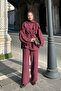 Women's Self-Patterned Collared Cape and Waist Tie Suit in Burgundy - 2