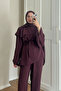 Women's Self-Patterned Collared Cape and Waist Tie Suit in Burgundy - 3