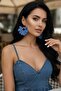 Silver Color Hoop Earrings – Indigo Blue Fabric Design with Pearls - 3