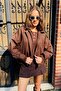 Women's Velvet fabric Oversized loose coat brown - 8