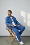 Men's Indigo Long Sleeve Shirt Pants Crinkle Tracksuit Set - 3