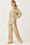 Women's crew neck rose detail tracksuit set - beige - 3