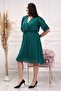 Women's Green Double Breasted Collar Midi Length Plus Size Chiffon Dress Nb8062 - 5