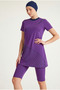 2154_Women's Printed Boneli Semi-Closed Strappy Covered Bustier Lined 3-Piece Hijab Swimsuit Set - Purple - 8