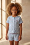 Girl's Mediterranean Cherry Embroidered Buttoned Shorts Pajama Set Blue
