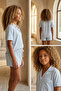 Girl's Mediterranean Pocketed Shorts Pajama Set Blue - 3