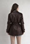 New Season Women's Belted Leather Trench Coat - 5