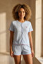 Women's Mediterranean Cherry Embroidered Shorts Pajama Set Blue