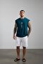 Men's Petrol Blue Vertical Printed Sleeveless Oversize T-shirt