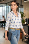 Women's Cobalt Blue Flower Pattern Long Sleeve Shirt ARM-22K001110 - 2