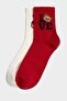 Women's 2-Piece Cotton Long Socks with Teddy Bears H3165Axns