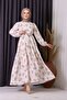 women's linen patterned modest dress SMS002 - Beige