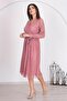 Women's Dusty Rose Belted Double Breasted Collar Lined Lace Dress Rssn31 - 5