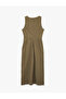 Crew Neck Sleeveless Slim Fit Slit Dress with Knot Detail - 4