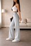 Sour Ice Blue Power Lycra Super High Waist Loose Jeans Palazzo Trousers - 4