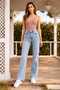 Ela 90's Blue Snow Wash Lycra Super High Waist Loose Leg Jeans Palazzo Trousers - 6