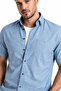 Men's Powder Blue Shirt Short Sleeve Wide Cut Pocketed Collar Buttoned Cotton