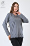 Women's Gray Leaf Patterned Skirt and Stone Embroidered Collar Lycra Viscose Mother Combed Cotton Blouse - 2