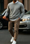 Men's Basic Crew Neck Gray Loose Sweatshirt - 2