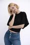 Black Blouse Fitted at the Waist Shaping / Sculpting , Wide Sleeve Top - 3