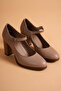 Women's Genuine Leather Strappy Heeled Shoes Stone - 4