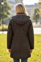 Women's Large Size Plaid 95 Cm Seasonal Black Quilted Coat 1040 - 2