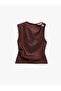Round Boat Neck Sleeveless Textured Satin Blouse with Metal Accessories - 3