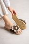 Brown Open-Front Floral Straw Knit Outdoor and House Slippers - 4