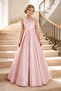 Girl's Powder Color Shiny Satin Fabric Long Evening Dress with Bow on the Back - 2
