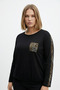 Women's Plus Size Crew Neck Long Sleeve Stone Detailed Stretchy Blouse