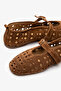Taku Kahve Suede Leather Women's Perforated Ballet Flats - 5
