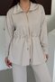 Oversize Zippered Lace-Up Waist Polo Collar Modal Women's Suit 1196 Stone - Premium Series - 3