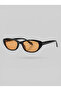 Retro Orange Glass Black Framed Unisex Small Slant Sunglasses - 2