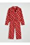 Red Shirt Collar Heart Patterned Women's Pajama Set (S6)