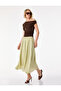 Viscose Fabric Pleated Detailed Bell Cut Midi Skirt with Pockets - 2