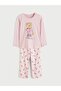 Pink Crew Neck Bear Teddy Printed Women's Pajama Set (S6) - 5