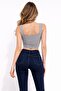 Women's Gray Strappy Crop Top - 3