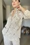 Set of Leopard Printed Satin Shiny Stone Detailed Shirt and Trousers - 7