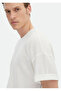 Crew Neck 100% Cotton Ecru T-Shirt - Jacquard - 6