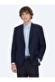 Navy Blue Patterned Regular Fit Jacket