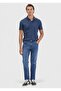 Blue Straight Slim Fit Denim Cotton Blended Trousers